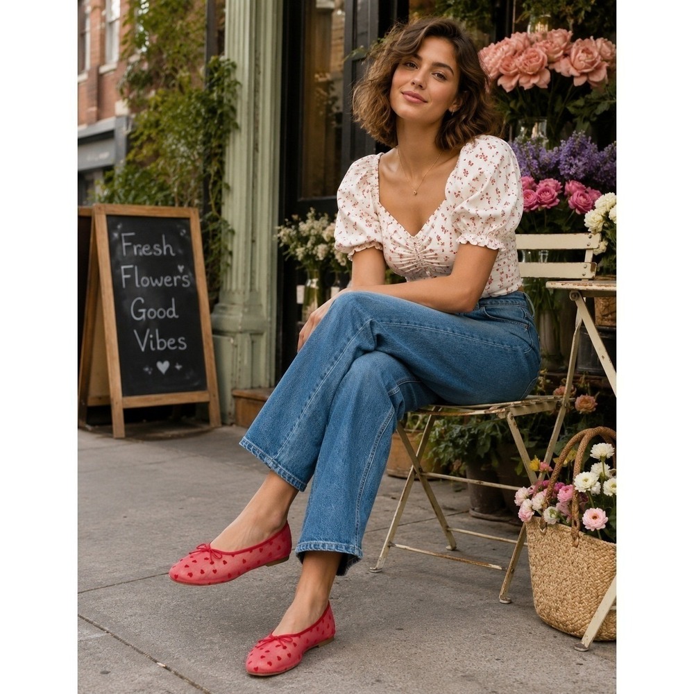 No Boundaries Red Heart Mesh Ballet Flats Women's Size 9 1/2 New NWT - Picture 8 of 9